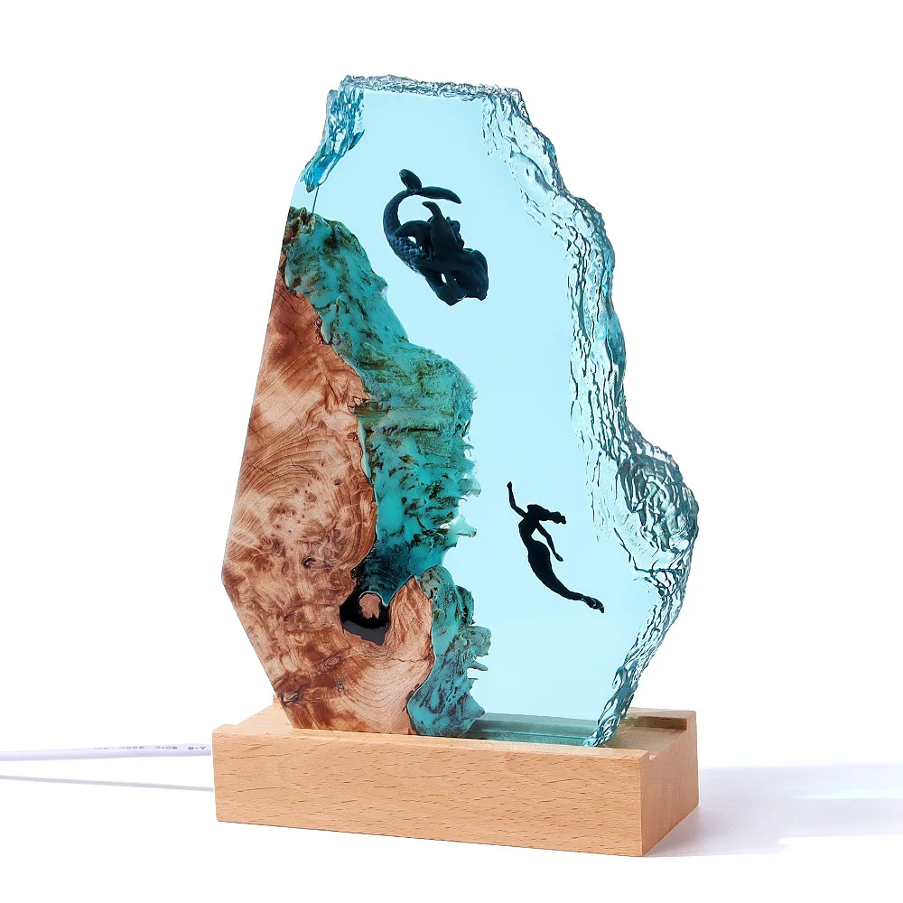 Personalizable Epoxy Resin Ocean Lamp  diver Lamp /Micro-landscape Ocean nightlight Custom Night Light Christmas gift