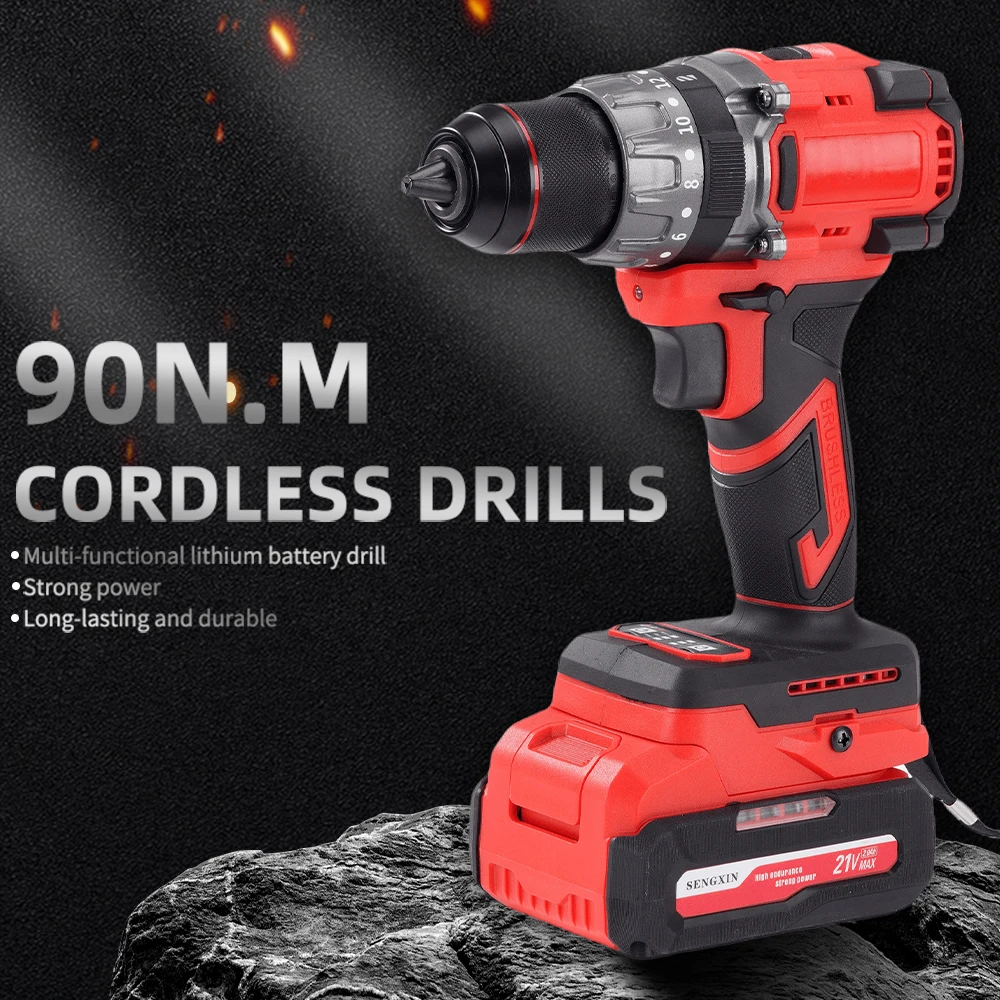 SENGXIN Original 21v Cordless Max Torque 90n.m Lithium Battery Drill Professional Power Tools 13mm Hand Drill