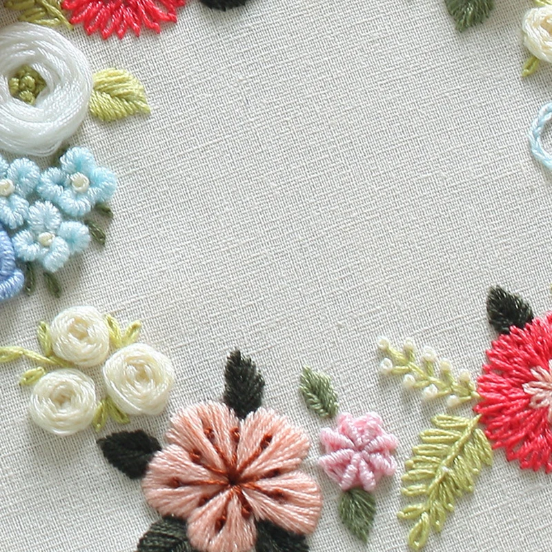 Hot DIY Stamped Floral Embroidery Starter Kit with Flowers Plant Pattern Cloth Color Threads Tools Cute Needle Work