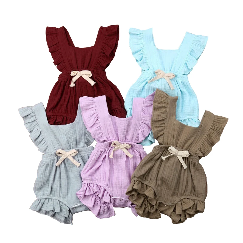 Hot Sale Baby Kid Child Girl Romper With Lace Cute Bow Summer Cool Breathable Cotton Super Soft Skirt Pajamas Jumpsuit Outdoor