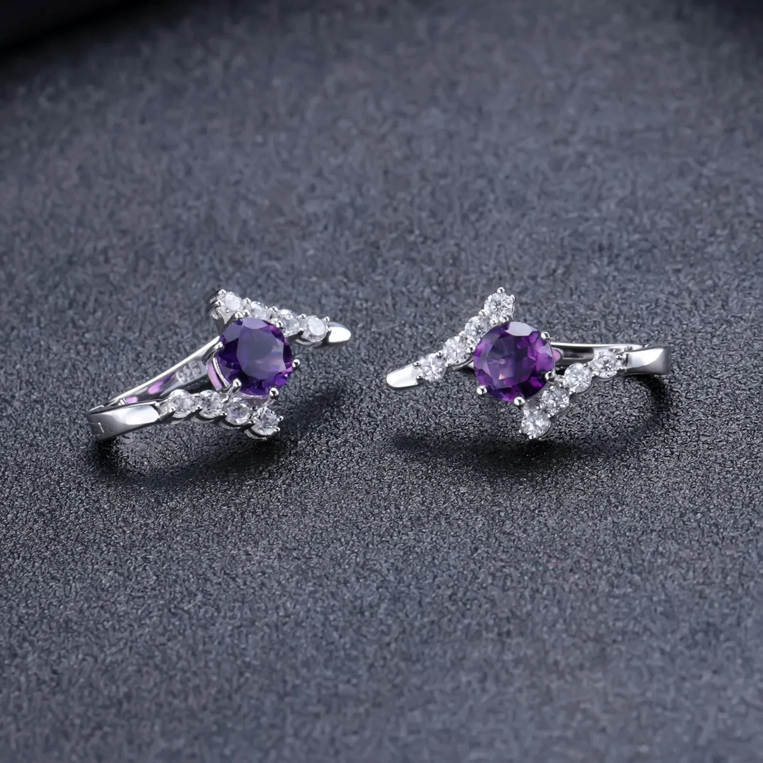 A2024 Abiding Exquisite Natural Real Amethyst Cz Gemstone 925 Sterling Silver Ring And Earrings Jewelry Set
