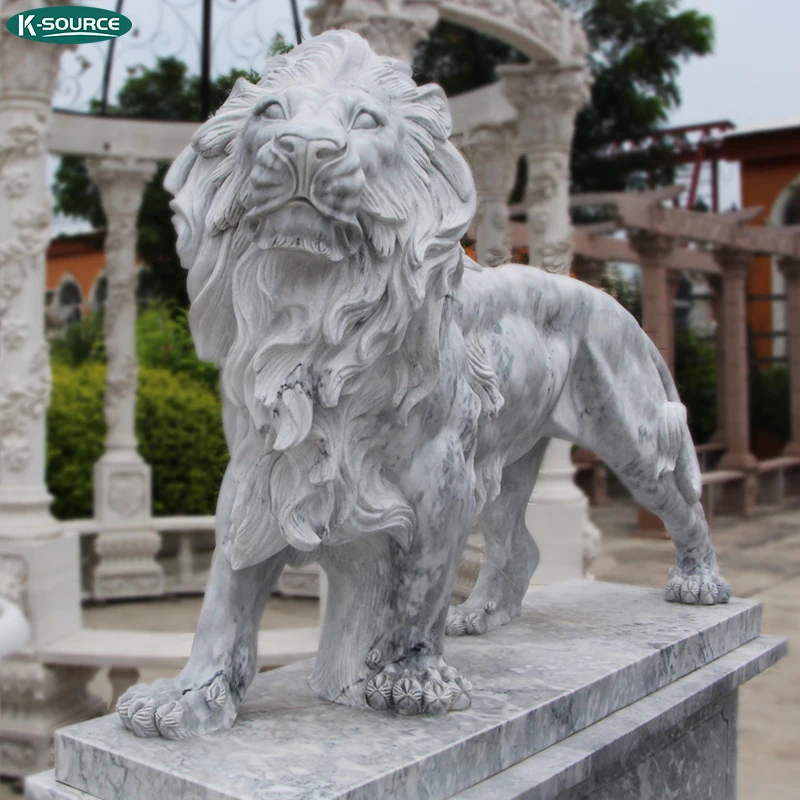 Outdoor Garden decoration hand carved marble Large marble statue of A pair of lions