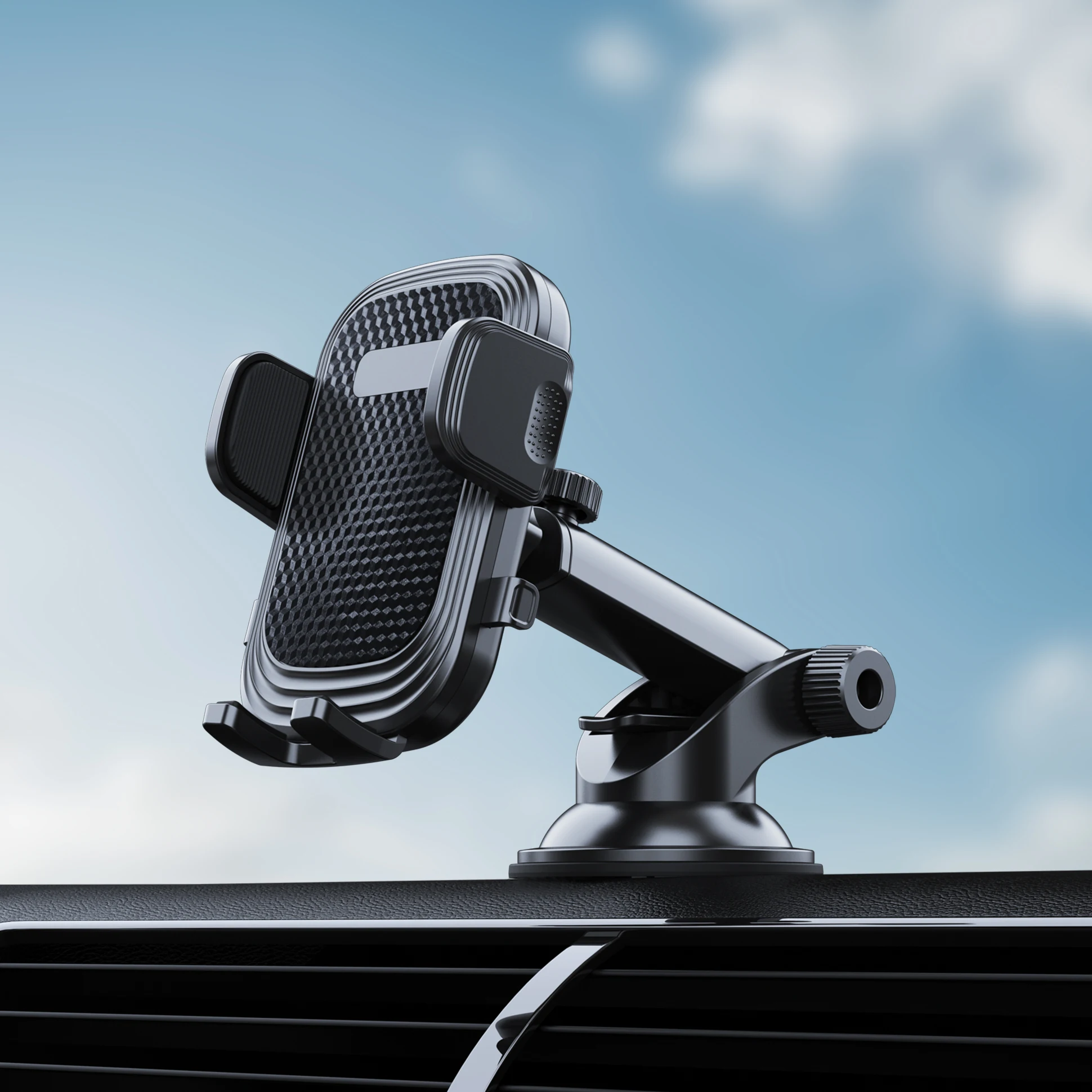 2022 New Car Phone Holder Dashboard Sucker Mount Telescopic Long Arm Stand One-Click Release Socket with Retractable Clamp Arms