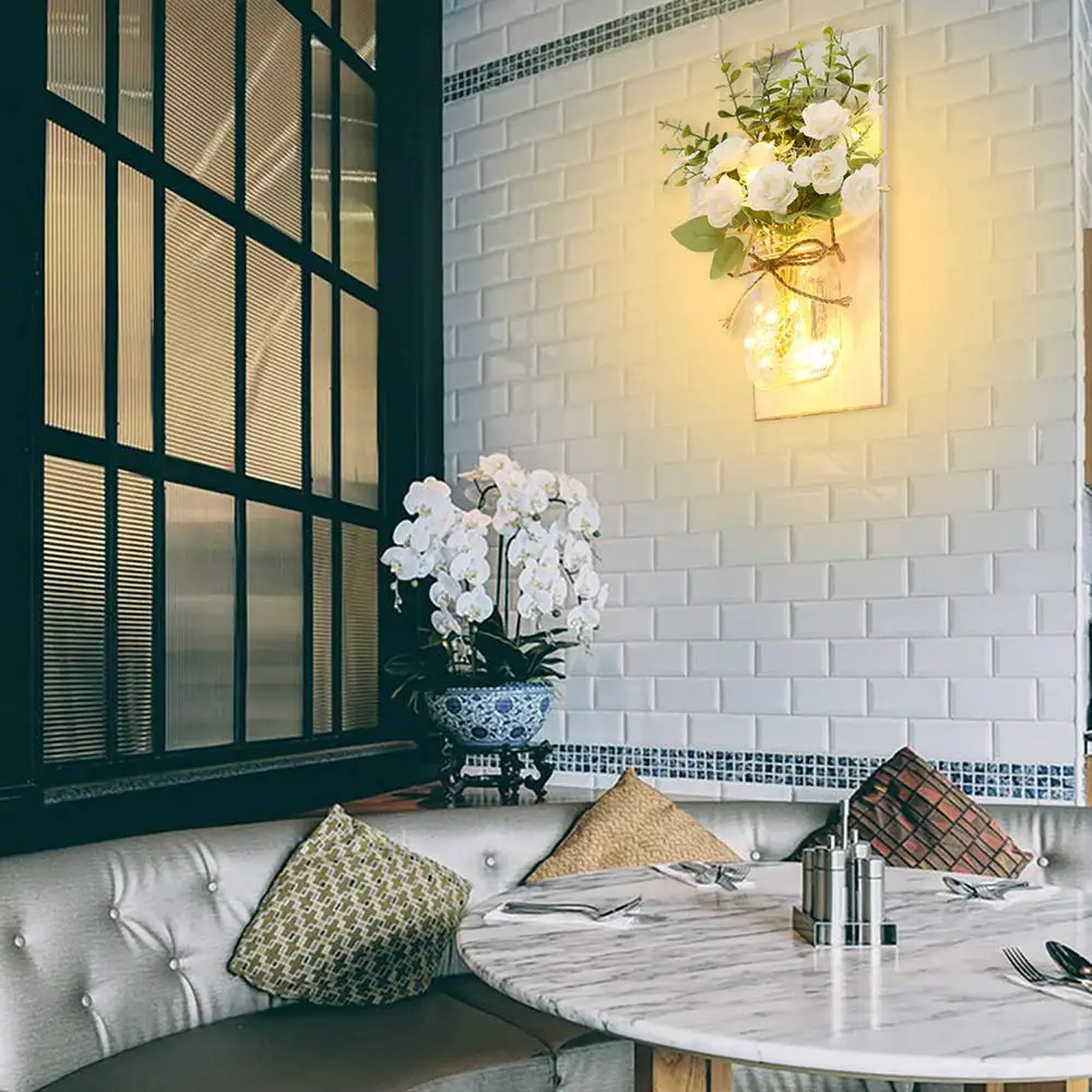 Настенные светильники в деревенском стиле с белыми цветами настенные ручной работы Мейсона подвесные дизайнерские светодиодные фонарики и белая роза