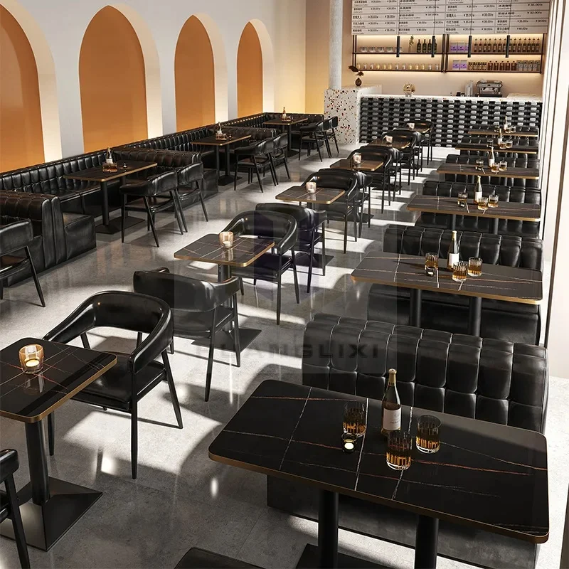 U L shape restaurant hookah lounge furniture bar cafe booth pu leather night club sofa pub bar chair and table counter set