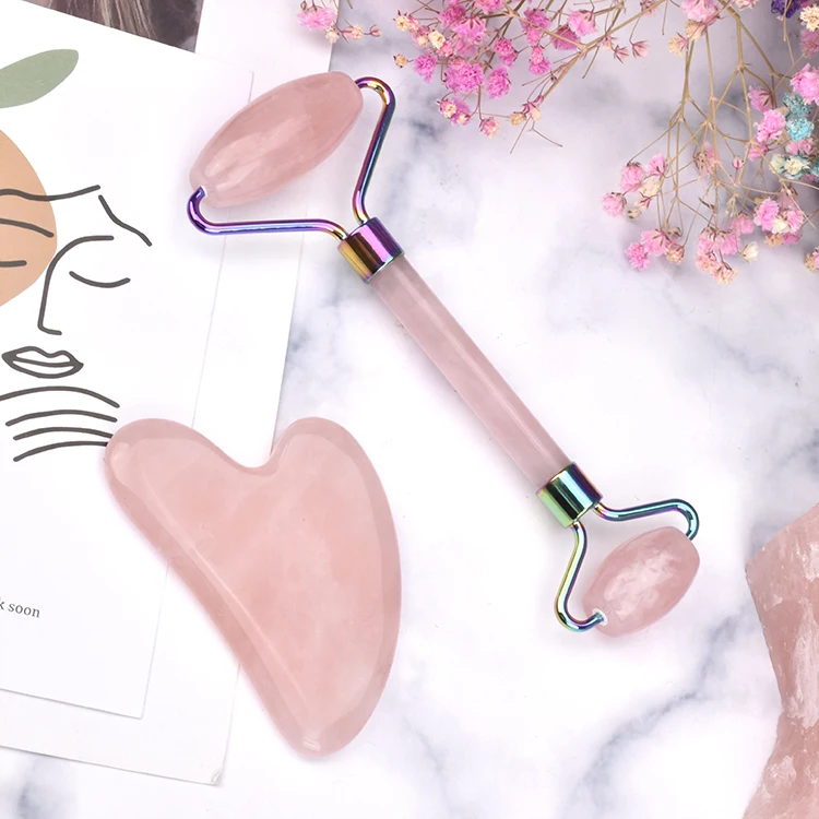 2021 Factory Price Massager Gua Sha Set Skin Facial Care Natual Rose Quartz Jade Roller For Face