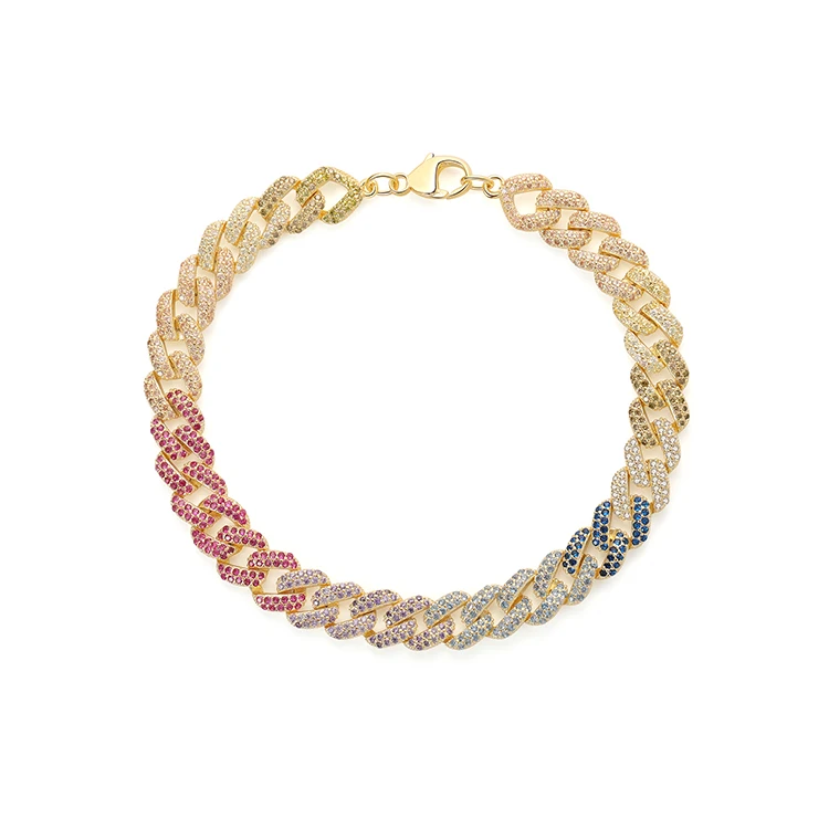 BAROLI Heavy Stone Sterling Silver 925  Jewelry Cuban Rap Gold Plated Chain Link  Bracelet For Women