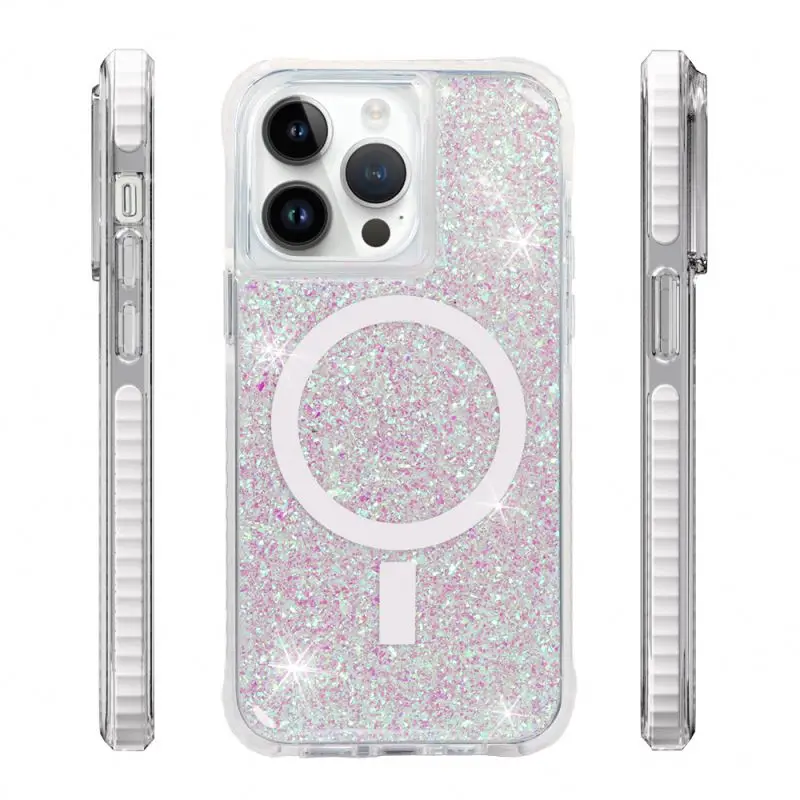 Design Luxury Moving Bling Bling For iPhone Covers Glitter Magnetic TPU Mobile Phone Case For iPhone 16 15 14 13 12 Pro max