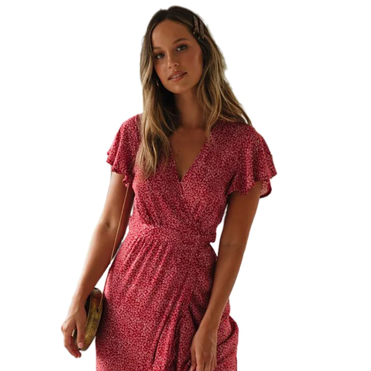 Manufacturer wholesale lace up irregular large loose high-quality printed dress