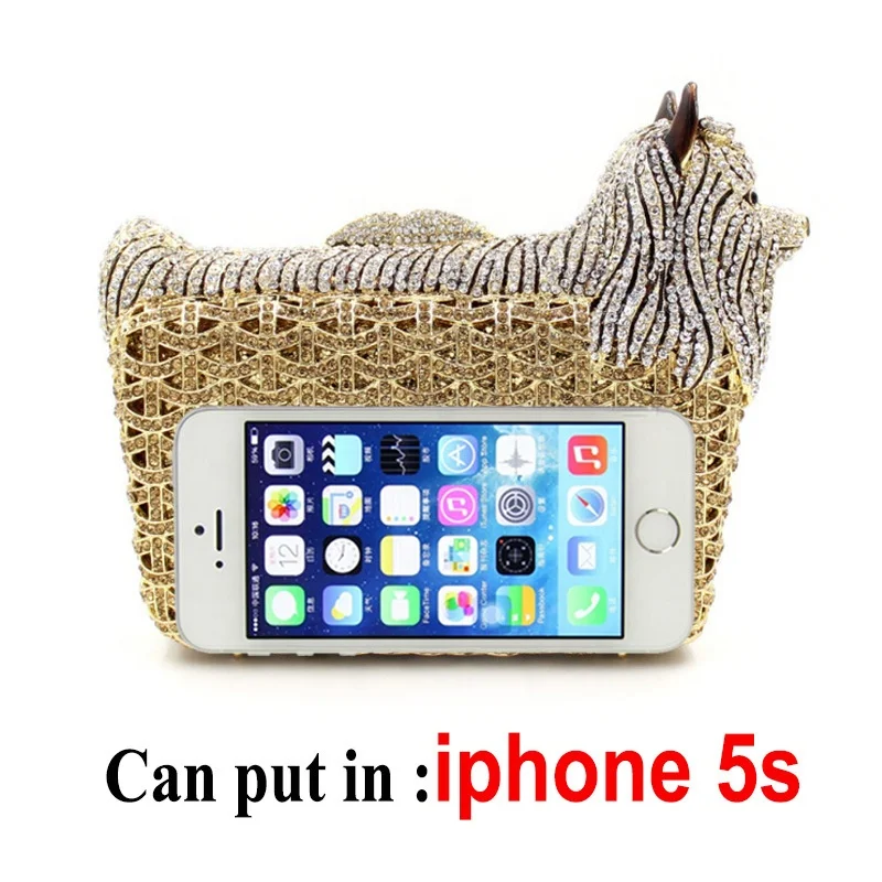 Amiqi MRY121Shiny stone rhinestones dog shape mini crystal bling ladies purse clutch bag evening bags with crystal luxury