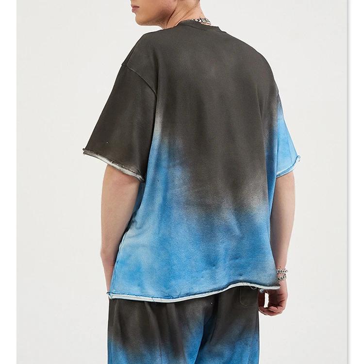 Hot selling distressed t shirt fashion streetwear vintage tie dye t shirt