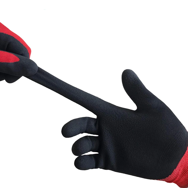 Factory Price 13 Gauge Red Black Polyester Cotton Latex Palm Coated Gloves For Garden Construction