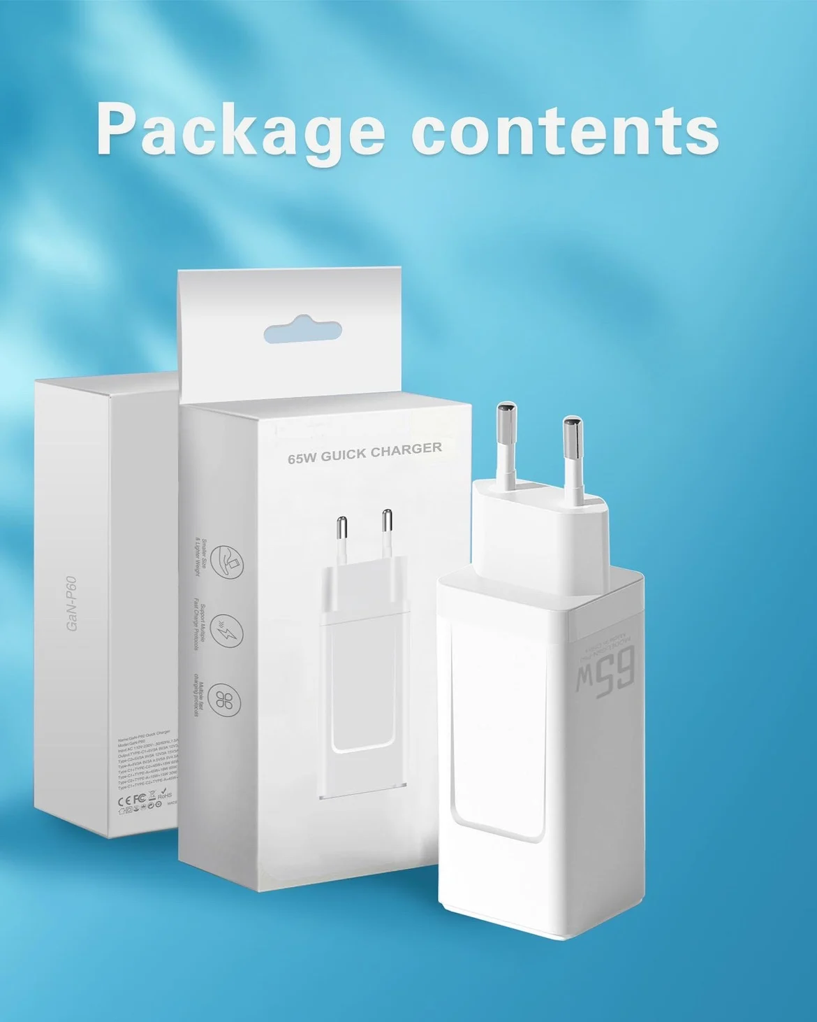 USB C Charger GaN Tech 65W Dual Port PD Wall Charger for MacBook