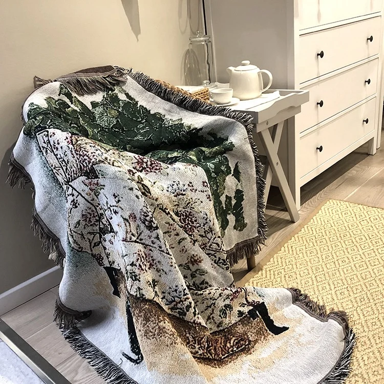 Small blanket, foreign trade shuttle tapestry, jacquard sofa blanket, idyllic windmill blanket picnic mat ZQ-017