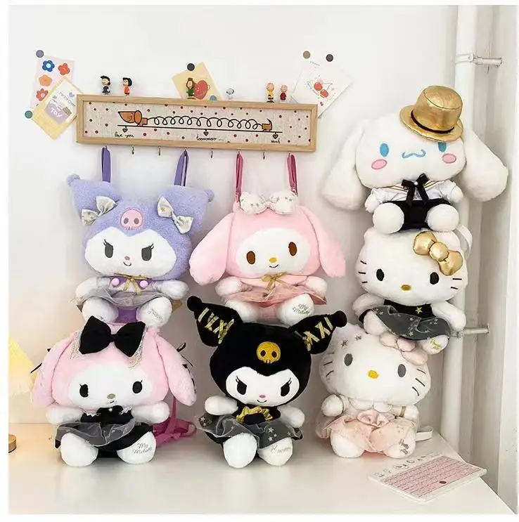 In Stock Cartoon My Bag Melody Kuromi Cinnamoroll Stitch Kitty Pikachu Plush Backpack Handbag Plush Toy Sanrio Bag