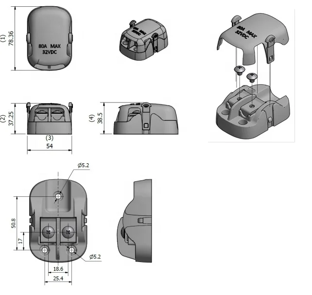 
203-04K Maxi Fuse Holder Rating: 80A 32V DC Max. * Applicable for Maxi Fuse & Maxi Circuit Breaker 