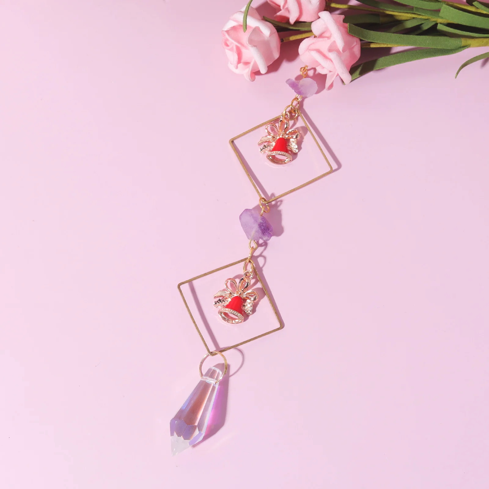 Little Red Christmas Bells  Hanging  Decorations Gift   Home Decors Crystal Suncatcher