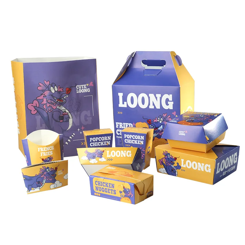 Factory Wholesale Take Away Food packaging Boxes custom Hamburger French fries popcorn chicken nuggets fried chicken boxes