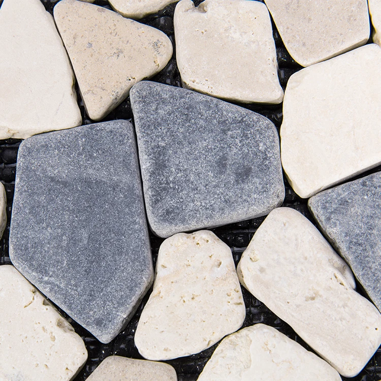 Outdoor travertine slab mosaic garden tile ,  DIY interlocking flooring natural stone decking