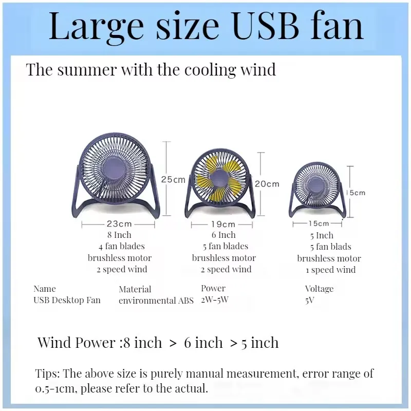 5 Inch Mini USB Desktop Fan Personal Portable Cooling with 360 Rotation Adjustable Angle for Office Household Traveling