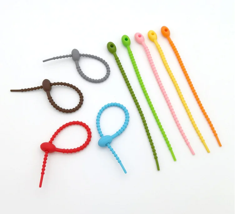 Silicone Reusable Black Zip Ties For Snack Bag Ties for Home Office