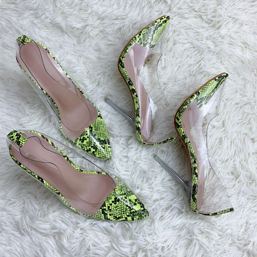 
2019 jelly sandals clear heels green snake skin pumps woman shoes new arrivals 