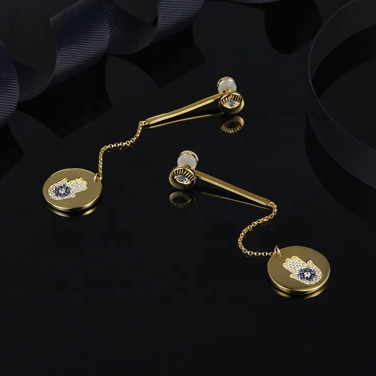 Customized 14k gold plated 925 sterling silver trendy personalized evil eye drop earrings with zircon