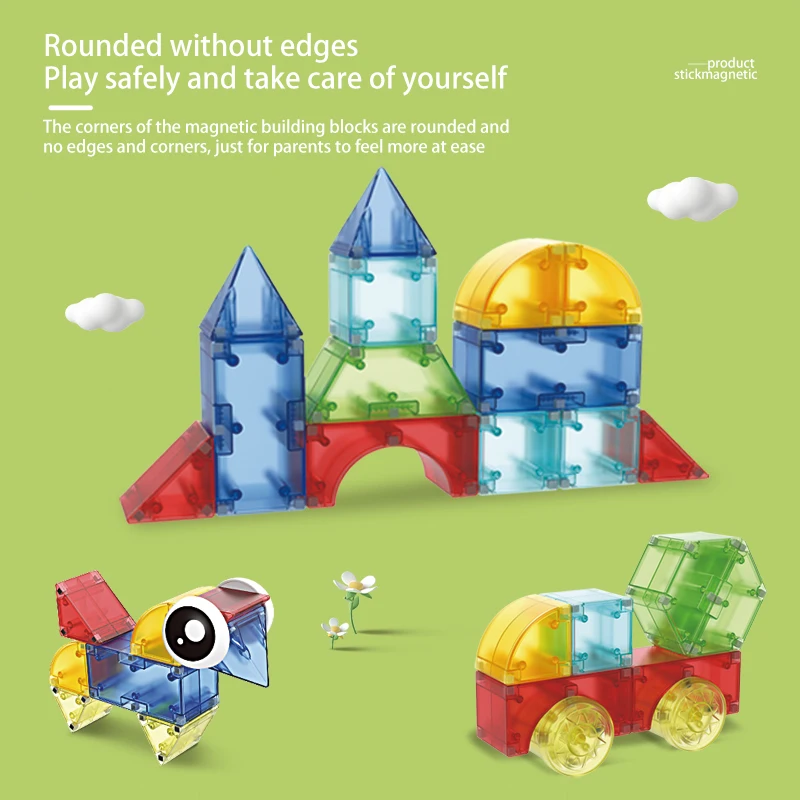 SL 34pcs Glow Magnet Cube Educational Magnetic 3D Puzzle Building Tiles Diy Assembly Construction Montessori Toys For Kids