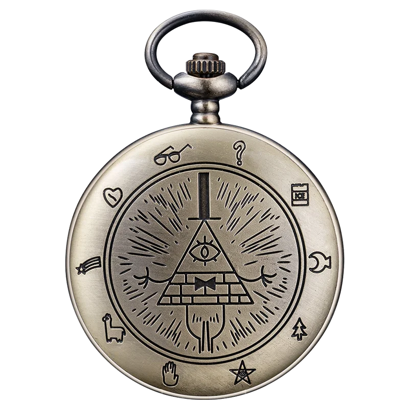 Retro Bronze Necklace Jewelry Chain Clock Quartz Analog Steampunk Bill Cipher Gravity Falls Pocket Watch For Men Gift
