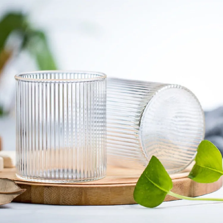 Wholesale vertical grain transparent glass high borosilicate heat-resistant tea cup milk latte container high-value water cup