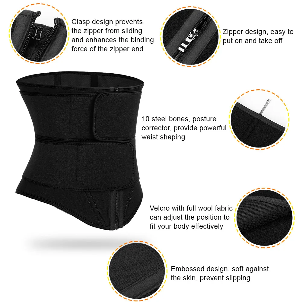 HEXIN New Custom Logo Sbr Lining Women Tummy Control Compression Double Waist Trimmer Belt Workout Neoprene Waist Trainer Shaper