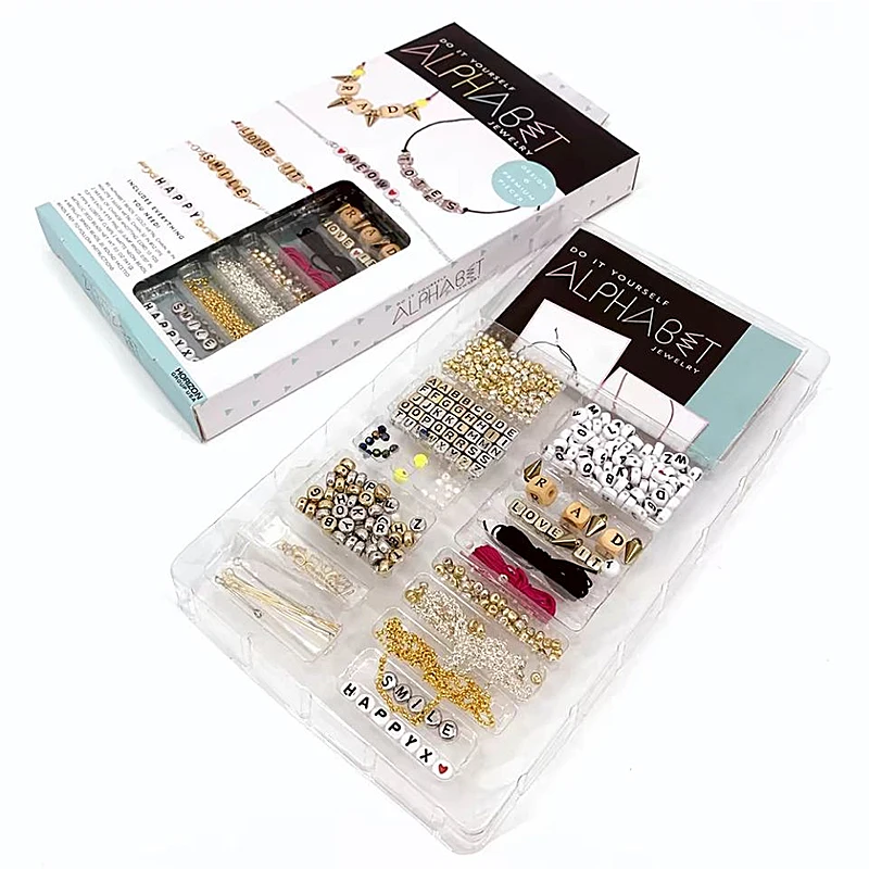 Personalized Design Girl Bracelets Necklaces & Accessories Bead Kit DIY ABC Alphabet Jewelry Set for Kids & Teens
