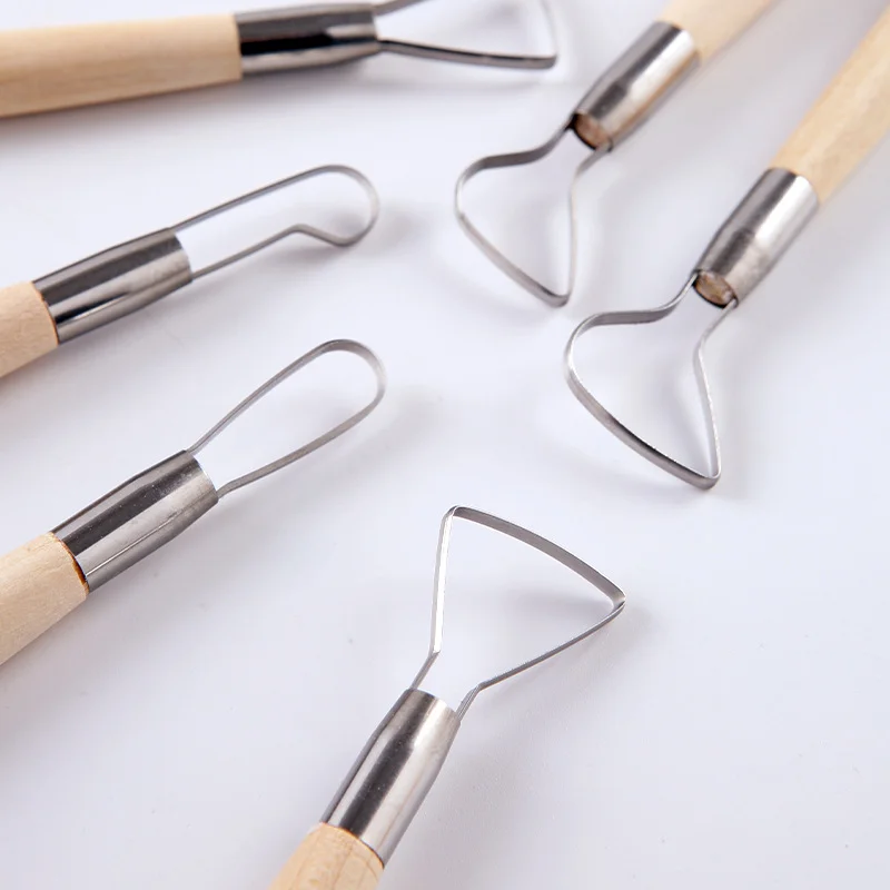 6PCS Double-Sided Wooden Handle Clay Pottery Wire Loop Sculpture Tools Set for Ceramic Wax Carving Modeling Clay Sculpting Tools