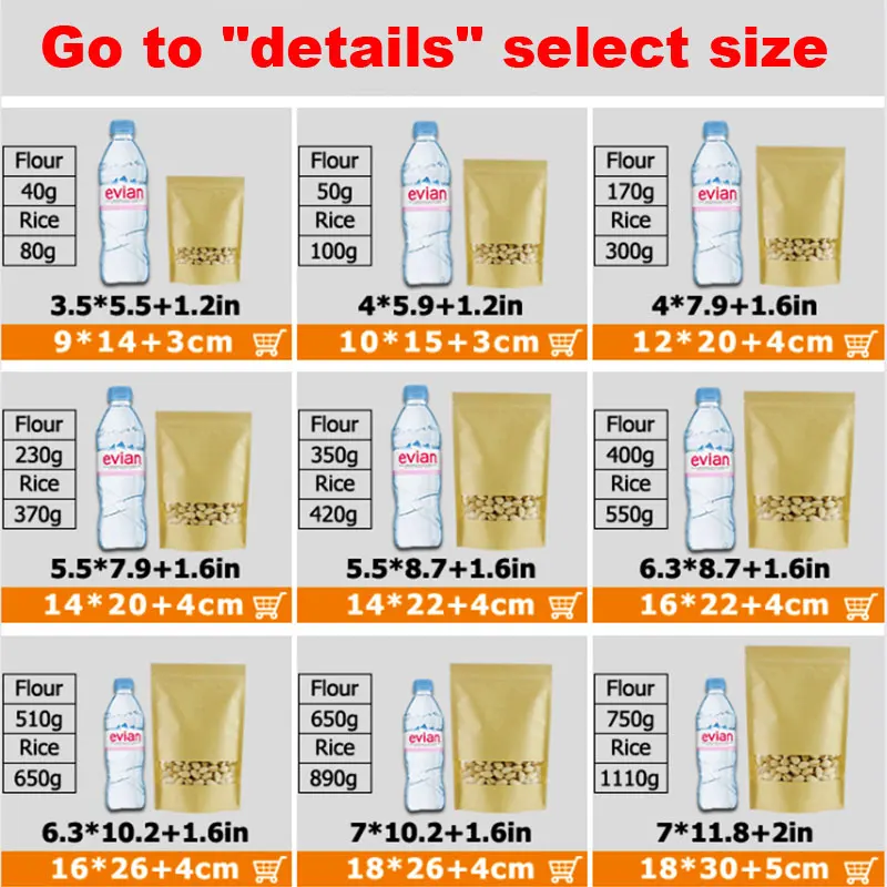 In Stock 9x14cm Waterproof Zipper Sealed Resealable Zip Lock Food Grade Ziplock Stand Up Pouch Brown Kraft Paper Bag With Window