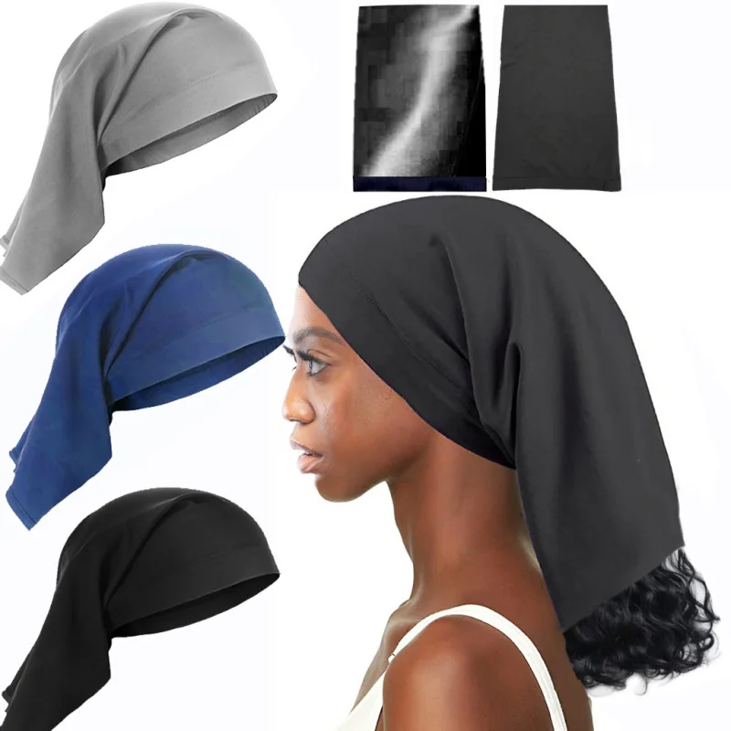 HZM-22142 Satin Lined Long Braid Cap Elastic Dreadlock Tube Sock for Full Cover Hair Stocking Turban Night Sleep Bonnet