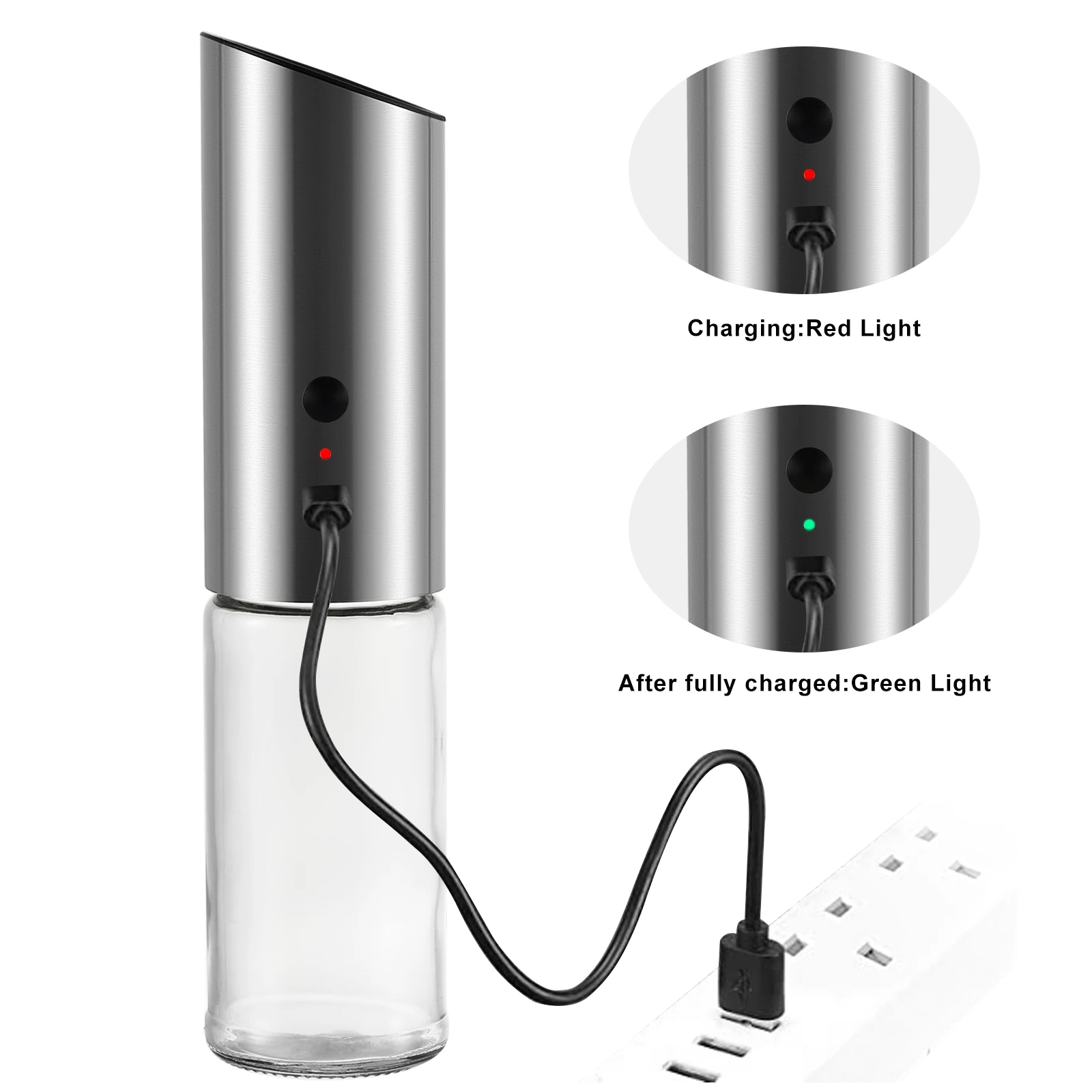 Gravity Automatic USB Rechargeable Stainless Steel Electric Salt and Pepper Grinder with LED light