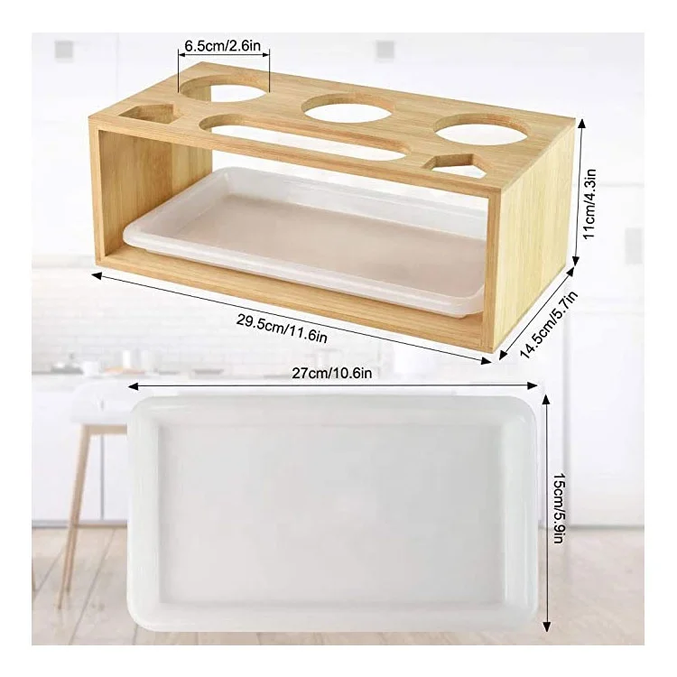 
Bamboo bottle drying rack with bamboo drip tray for water drip pan 