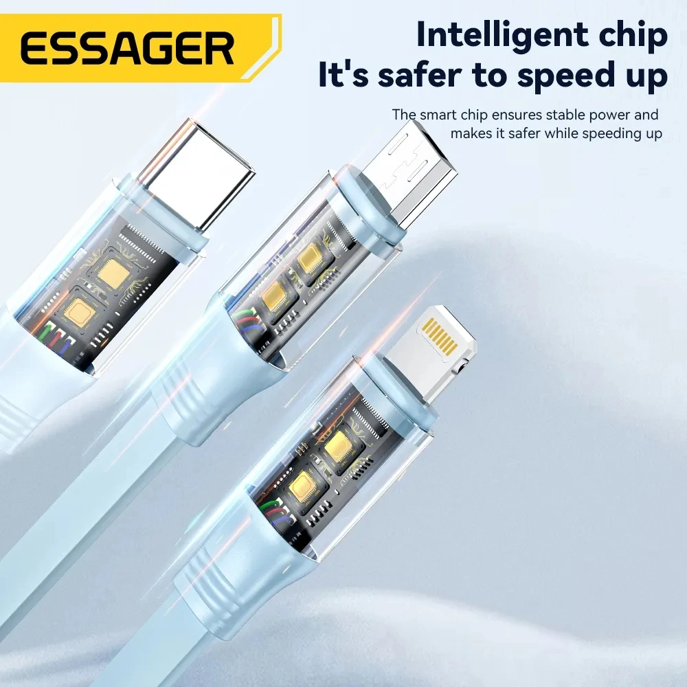 Es-ager 6A 3 in 1 USB Cable Fast Charger 66W Type C Wire Micro Data Cord For iPhone 14 Samsung Xiaomi Huawei Poco Quick Charging