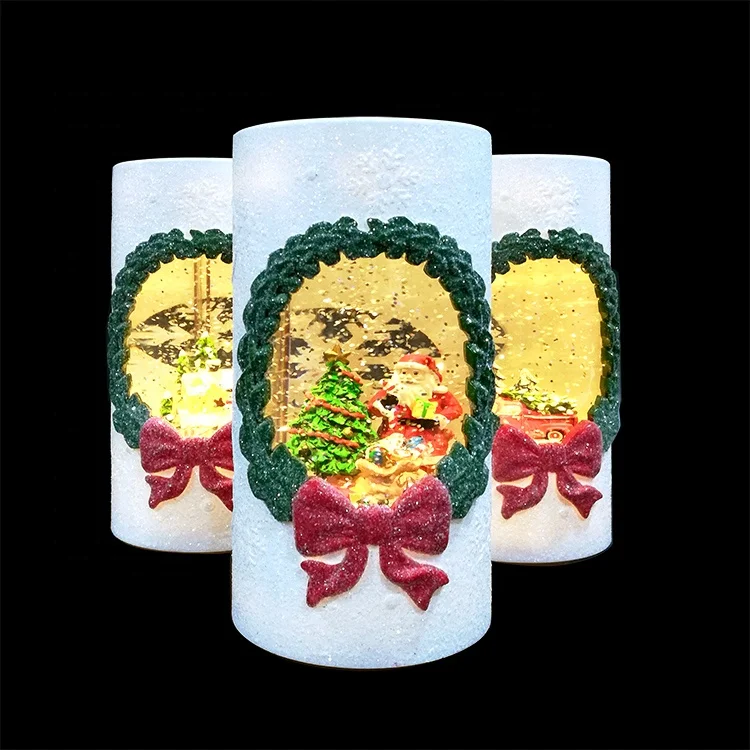 China Factory Best Selling Product Xmas Holiday Lantern Glitter Water Swirling Custom Christmas Ornament Led Lights Candle