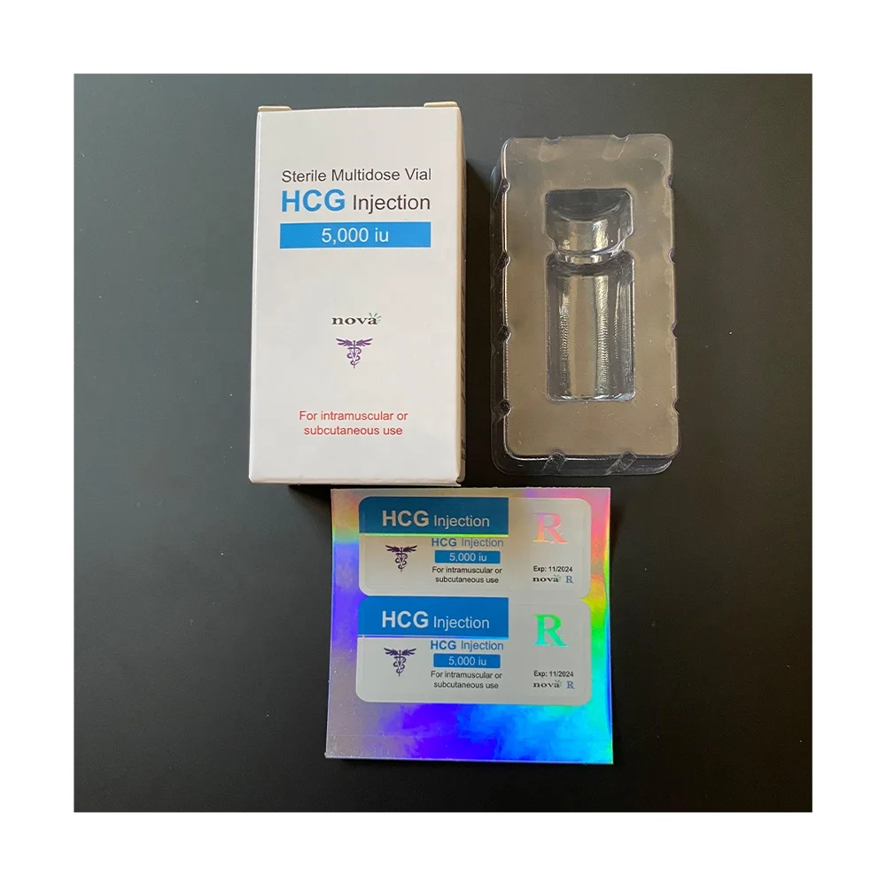 2022 Newest printed branded hcg injection peptide packaging paper box empty vial label with plastic tray for 1x5000iu hcg