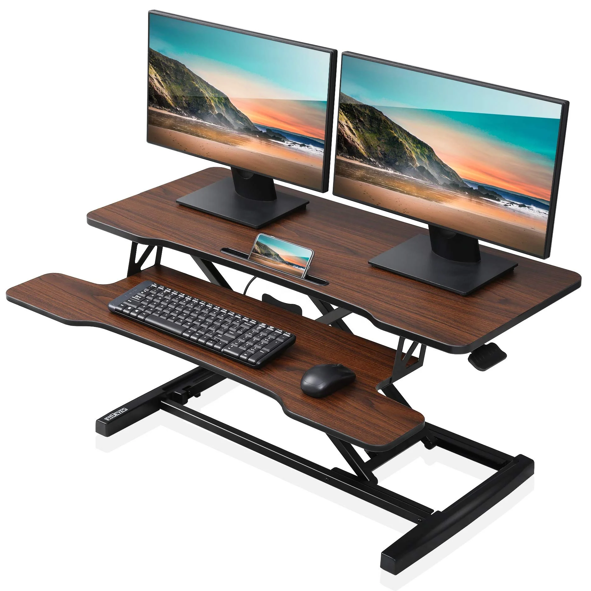 Height Adjustable 32 inch Stand Up Desk Converter Quick Sit to Stand Tabletop Dual Monitor Riser Workstation White