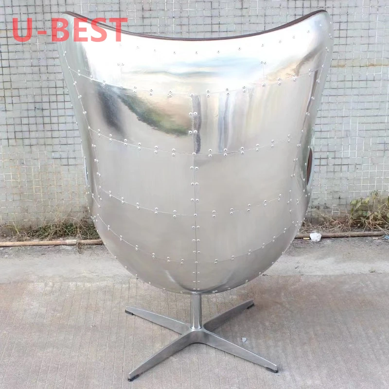 Vintage Style Aviation Lounge Chair Leather Seat Handmade Posh Design Swivel Aluminium Brown Leather Arne Jacobsen Chair