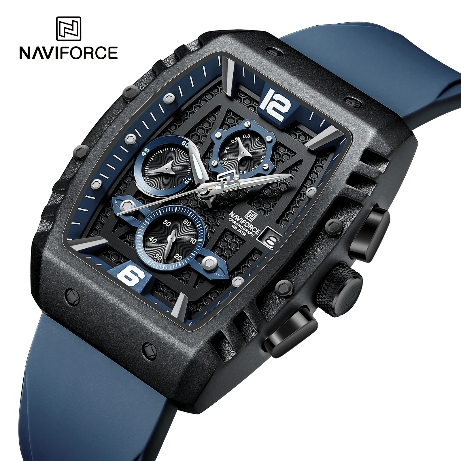NAVIFORCE New 8025 Men Watch Sport Calendar Wristwatch Top Brand Luxury Chronograph Rubber Quartz Male Clock Gift