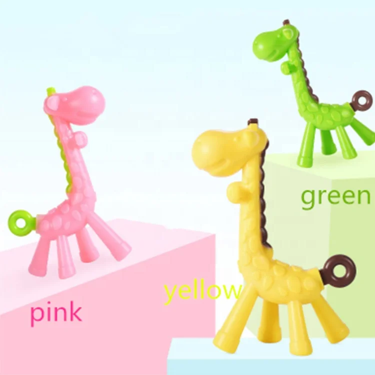 Hot sell cut cartoon  baby training teerher giraffe silicone baby teether