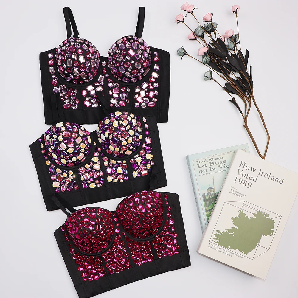 Factory Wholesale High Quality Customized Acrylic Diamond Hand Nailed Bead Corset Crop Top