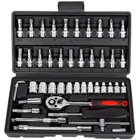 46 Pcs 1/4 Dr vehicle Repair Tool Box Spanner Vanadium Hand Tools And Ratchet Wrench Socket Set
