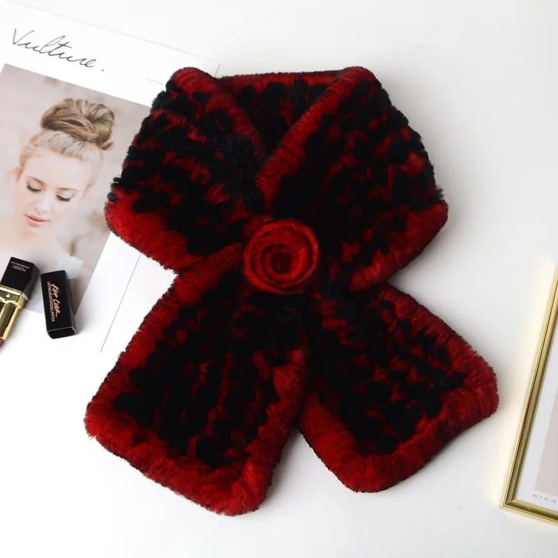 2021 Real Rex rabbit hair scarf winter woman  fur scarf women Fur scarf  lady  customized Hand knitting designer styles