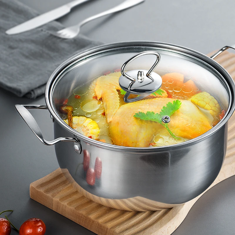 Quality assurance high quality stainless soup cooking pot with glass lid multi-function