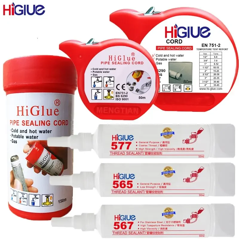 HiGlue 55 thread sealing cord Immediate full pressure sealing ptfe cord pipe thread Sealing Cord