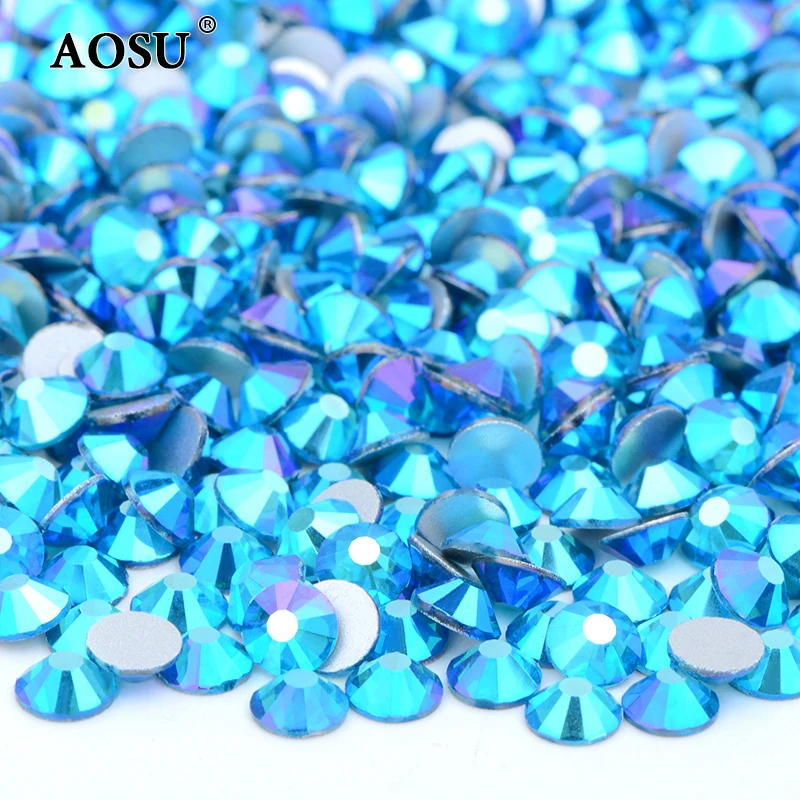 AOSU Top Quality SS3 SS6 SS16 SS20 Transparent AB Diamond Strass Flatback Crystal Stones Glass Nail Rhinestone For Dress